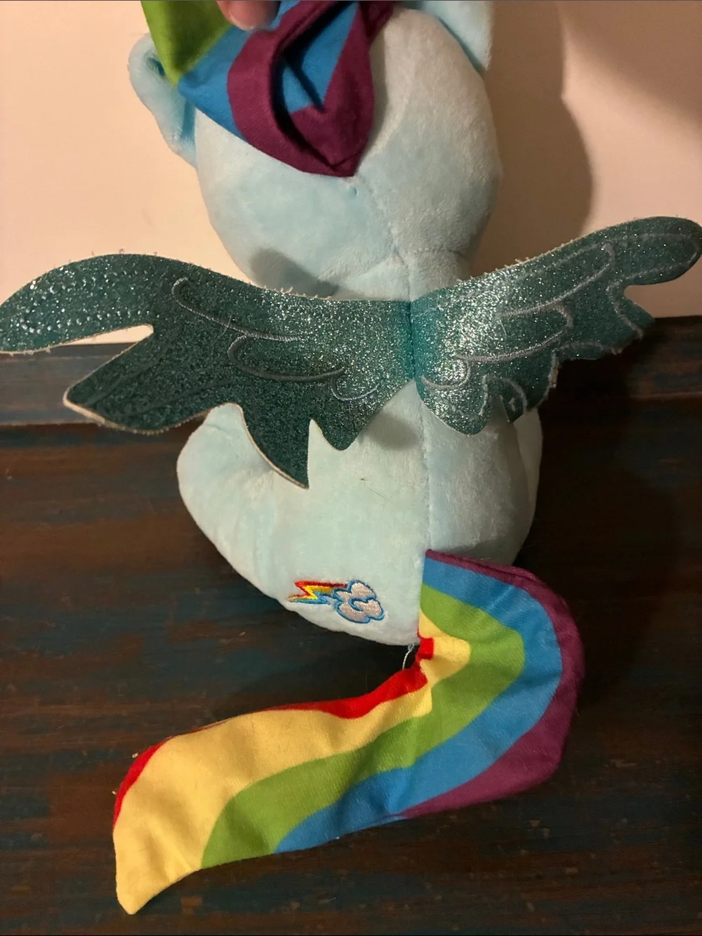 Rainbow Dash My Little Pony Plush Blue w/Rainbow Mane glittering wings seated